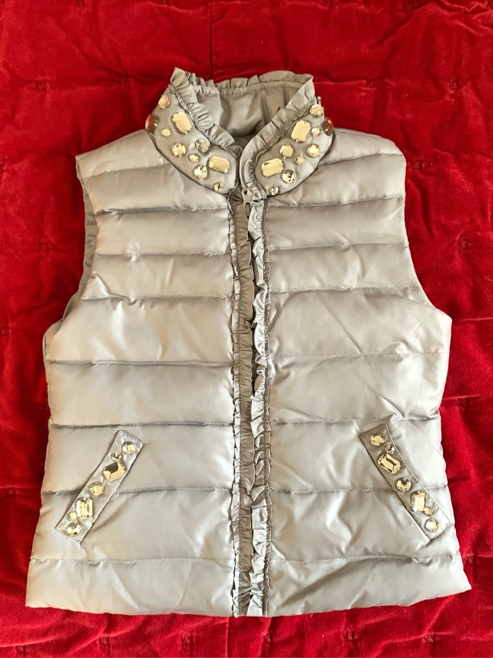 Kate Mack Gray Puffer Jewels Vest jacket Girl 6 EUC
